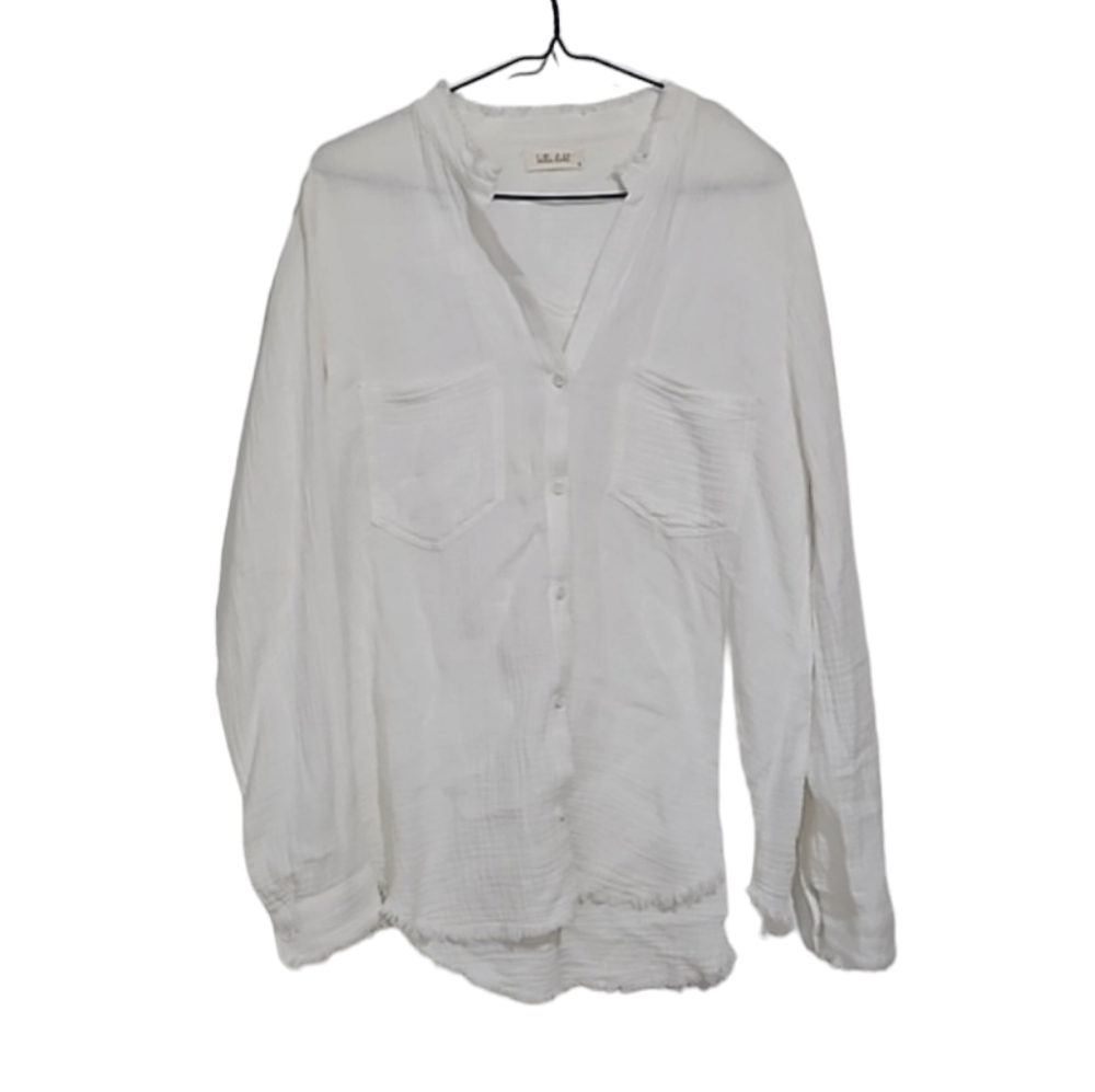 Bella Dahl Gauzy Fringe White Button Down